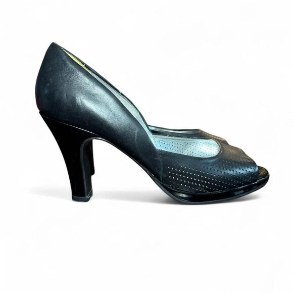 Naturalizer Women's Black Leather Peep Toe Pumps Heels Size 9 - Picture 2 of 8